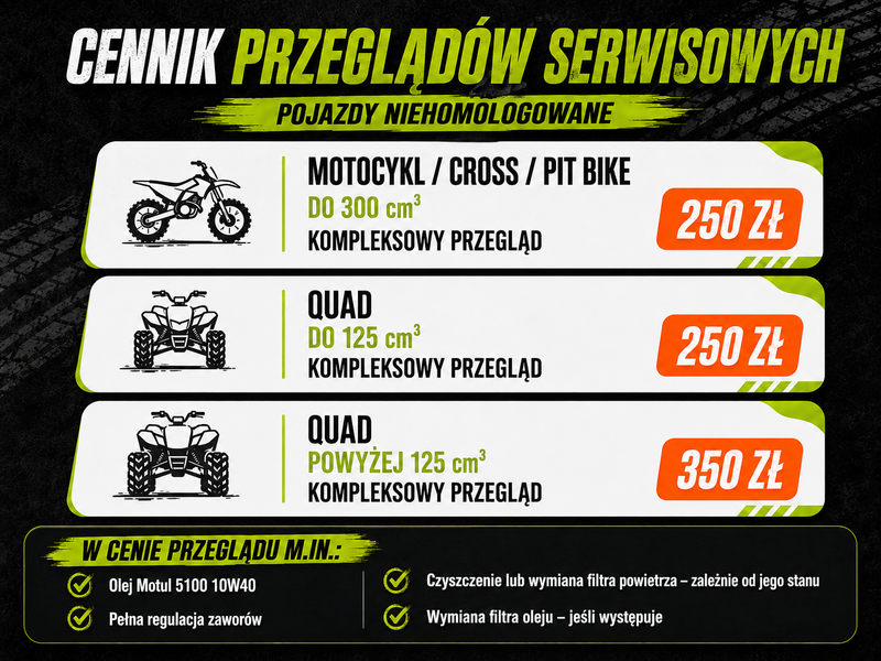 Ceniik serwisów KAYO, ASIX, MRF, PITGANG, quad